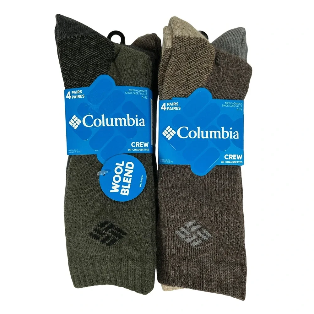 Columbia Mens 4 Pack Wool Blend Crew Socks Green Brown Tan Grey RCS847MMEAS44PR